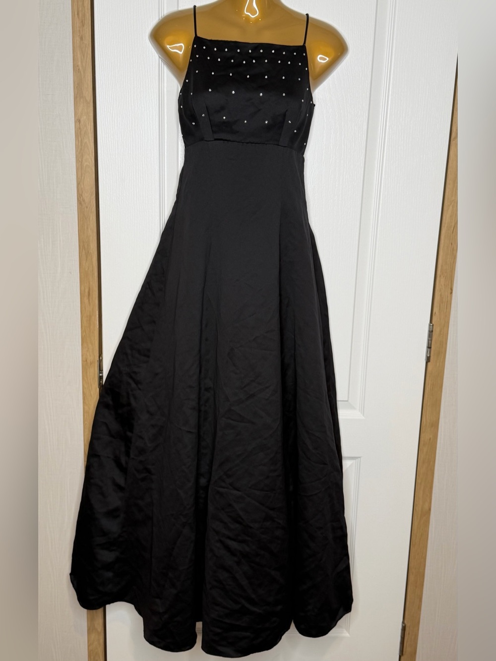 Zum Zum by Niki Livas Black Beaded Spaghetti Strap Prom Gown